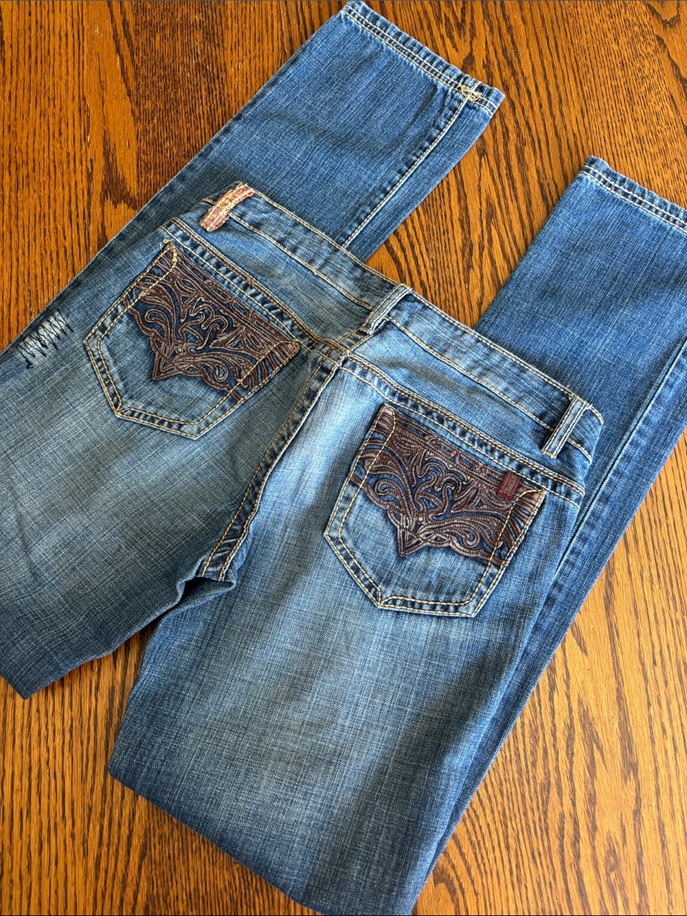 BUFFALO Distressed Straight Leg Jeans with Faux Leather Detailing (L-117)